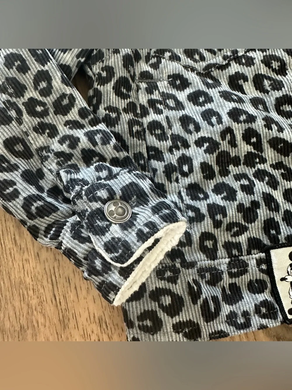 Disney Mickey Mouse Leopard Print Corduroy Faux‎ Fur Jacket, Size 2